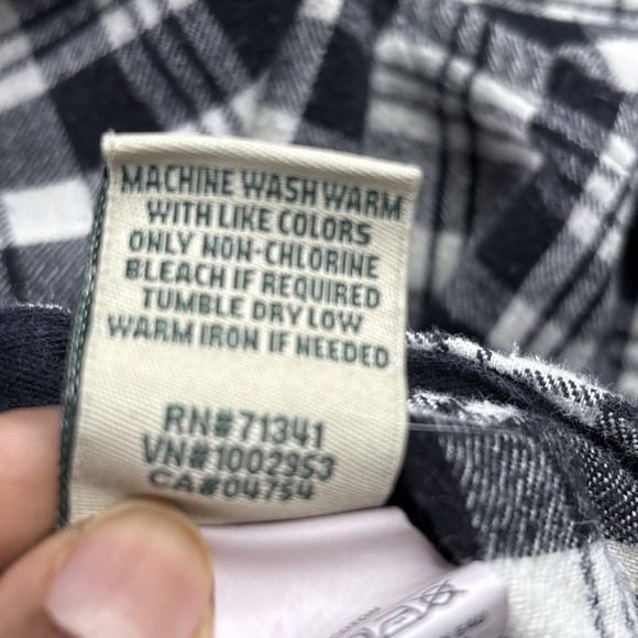 LL BEAN Womens Full Zip Hooded Jacket-All Cotton Black/White Plaid-Relaxed Fit L - Picture 13 of 16